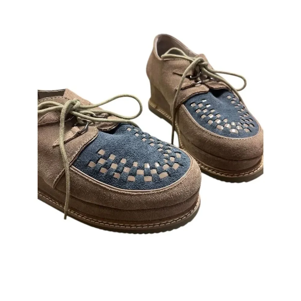 Very Volatile Women's Platform Creeper-Style Loafers Brown & Blue Suede Sz 10